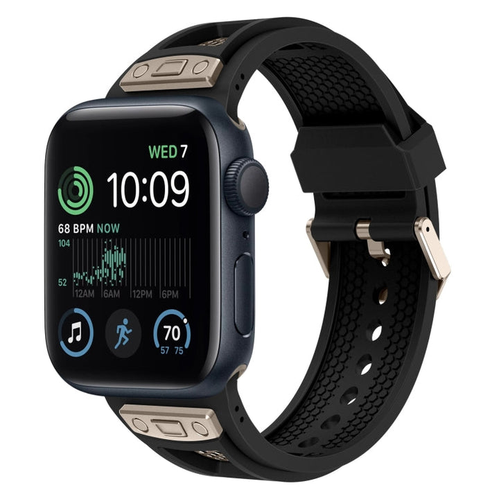 Lisslune | For Apple Watch SE 2022 44mm Breathable Stainless Steel Mesh TPU Watch Band (Black Titanium)