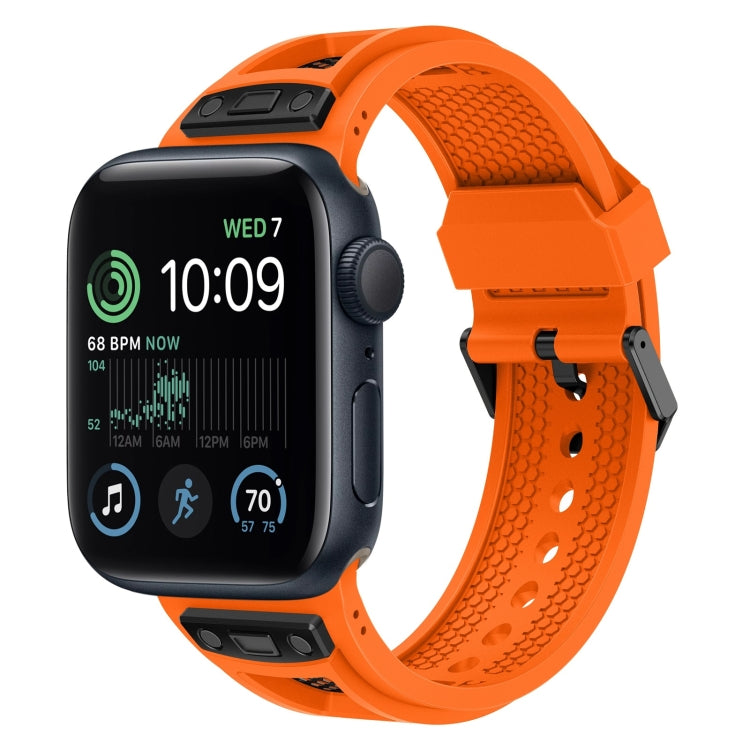Lisslune | For Apple Watch SE 2022 44mm Breathable Stainless Steel Mesh TPU Watch Strap (Orange Black)