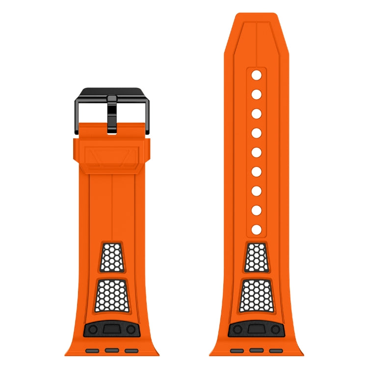 Lisslune | For Apple Watch SE 2022 44mm Breathable Stainless Steel Mesh TPU Watch Strap (Orange Black)
