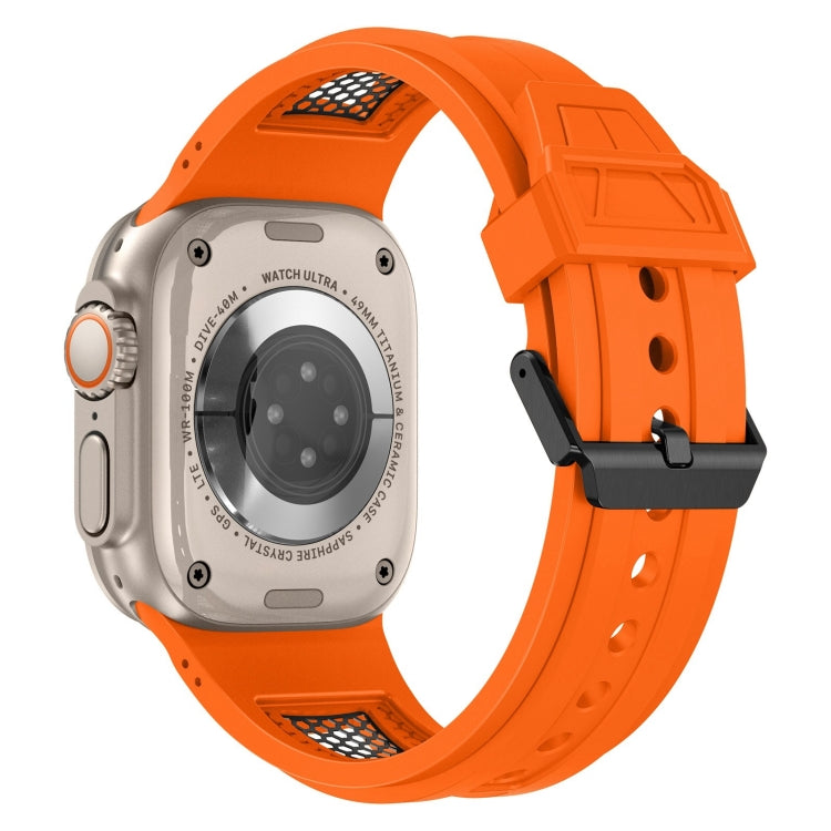Lisslune | For Apple Watch SE 2022 44mm Breathable Stainless Steel Mesh TPU Watch Strap (Orange Black)