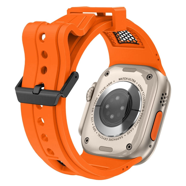 Lisslune | For Apple Watch SE 2022 44mm Breathable Stainless Steel Mesh TPU Watch Strap (Orange Black)