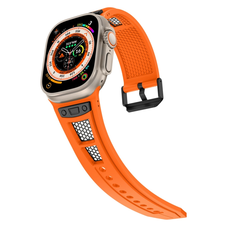 Lisslune | For Apple Watch SE 2022 44mm Breathable Stainless Steel Mesh TPU Watch Strap (Orange Black)