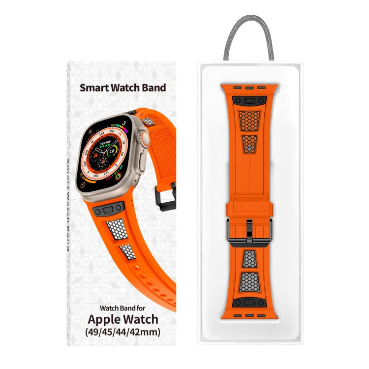 Lisslune | For Apple Watch SE 2022 44mm Breathable Stainless Steel Mesh TPU Watch Strap (Orange Black)