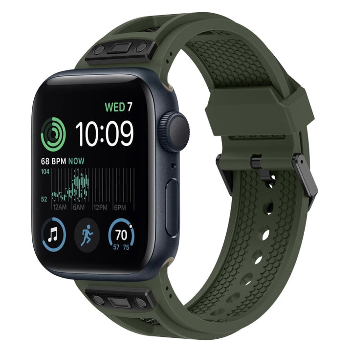 Lisslune | For Apple Watch SE 2022 44mm Breathable Stainless Steel Mesh TPU Watch Band (Green Black)