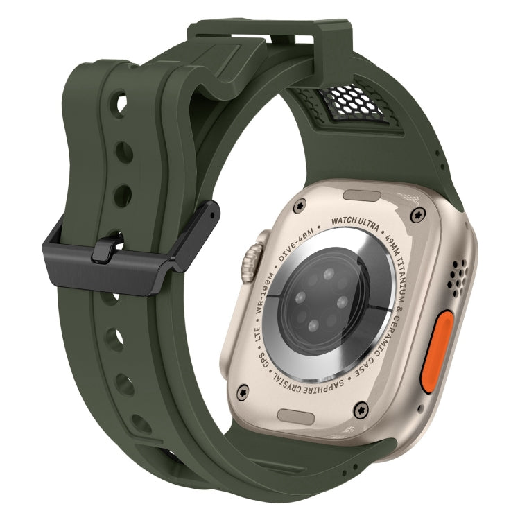 Lisslune | For Apple Watch SE 2022 44mm Breathable Stainless Steel Mesh TPU Watch Band (Green Black)