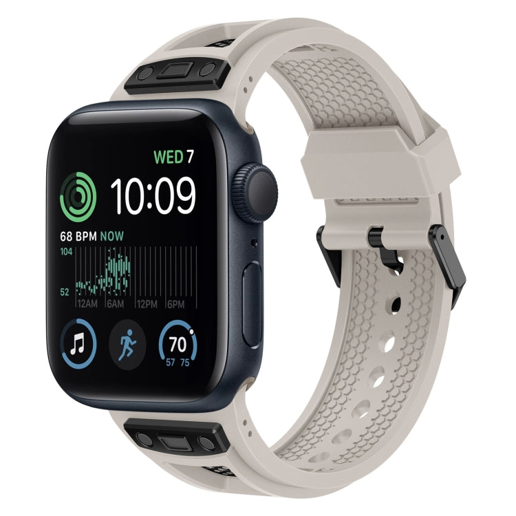 Lisslune | For Apple Watch SE 2022 44mm Breathable Stainless Steel Mesh TPU Watch Band (Starlight Black)
