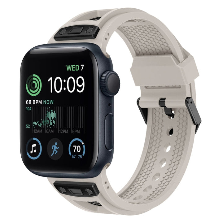 Lisslune | For Apple Watch SE 2022 44mm Breathable Stainless Steel Mesh TPU Watch Band (Starlight Black)