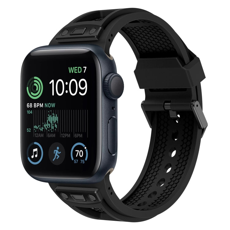 Lisslune | For Apple Watch SE 2022 44mm Breathable Stainless Steel Mesh-TPU Watch Strap (Black Black)