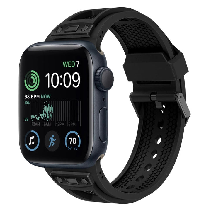 Lisslune | For Apple Watch SE 2022 44mm Breathable Stainless Steel Mesh-TPU Watch Strap (Black Black)