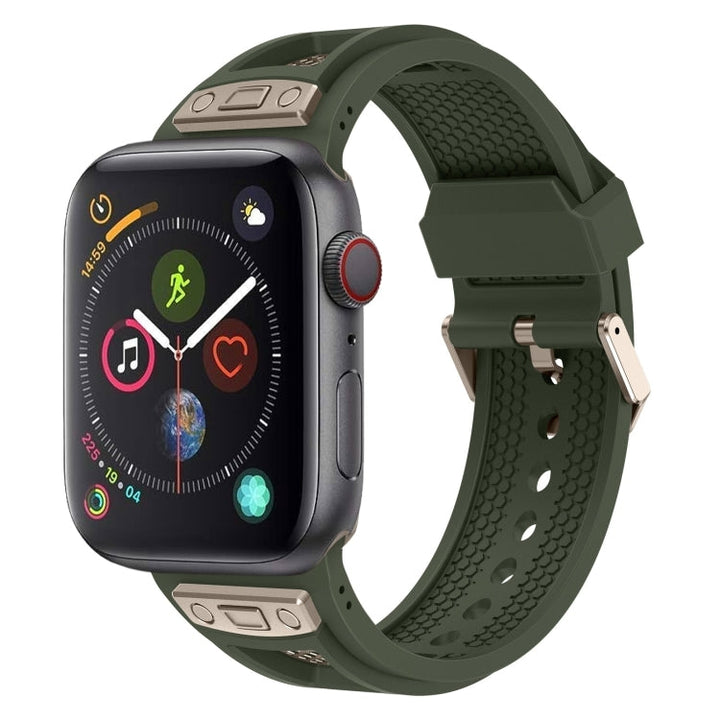 Lisslune | For Apple Watch Series 4 44mm Breathable Stainless Steel Mesh TPU Strap (Green Titanium)