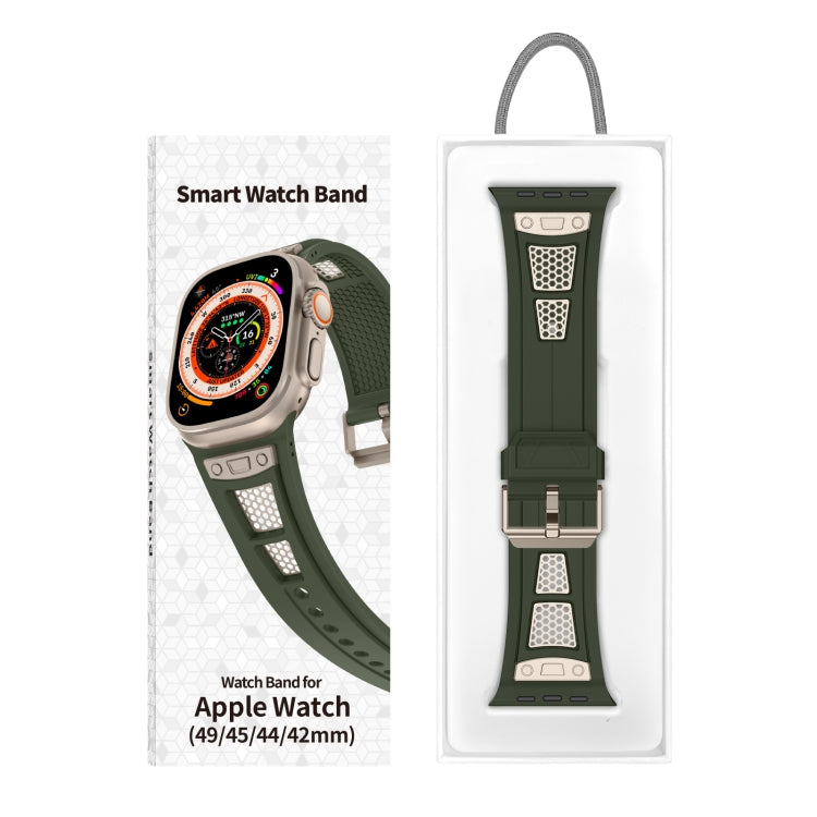 Lisslune | For Apple Watch Series 4 44mm Breathable Stainless Steel Mesh TPU Strap (Green Titanium)