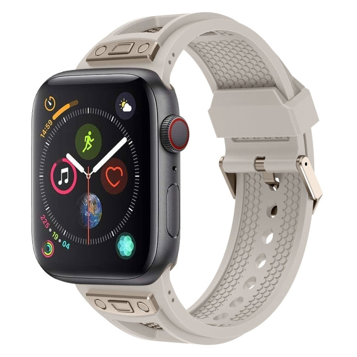 Lisslune | For Apple Watch Series 4 44mm Breathable Stainless Steel Mesh TPU Band (Starlight Titanium)