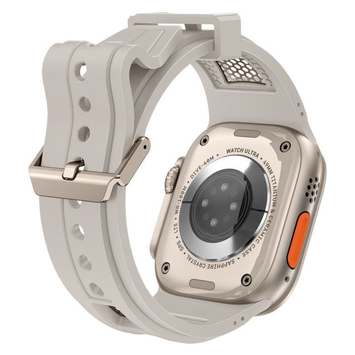 Lisslune | For Apple Watch Series 4 44mm Breathable Stainless Steel Mesh TPU Band (Starlight Titanium)