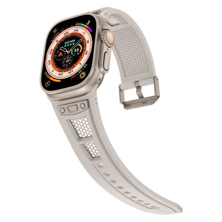 Lisslune | For Apple Watch Series 4 44mm Breathable Stainless Steel Mesh TPU Band (Starlight Titanium)