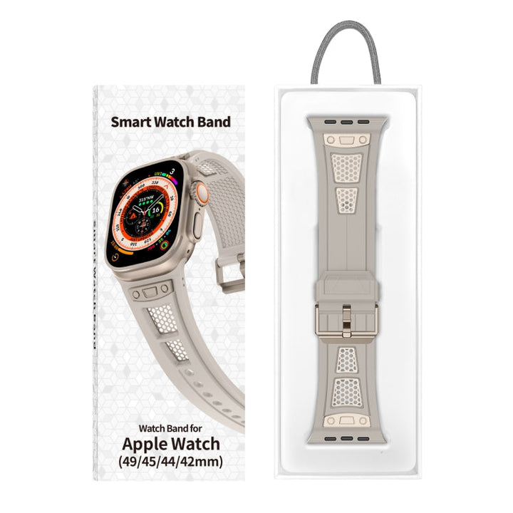 Lisslune | For Apple Watch Series 4 44mm Breathable Stainless Steel Mesh TPU Band (Starlight Titanium)
