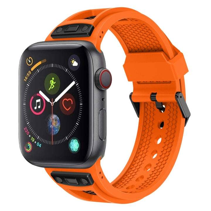 Lisslune | For Apple Watch Series 4 44mm Breathable Stainless Steel Mesh TPU Watch Band (Orange Black)