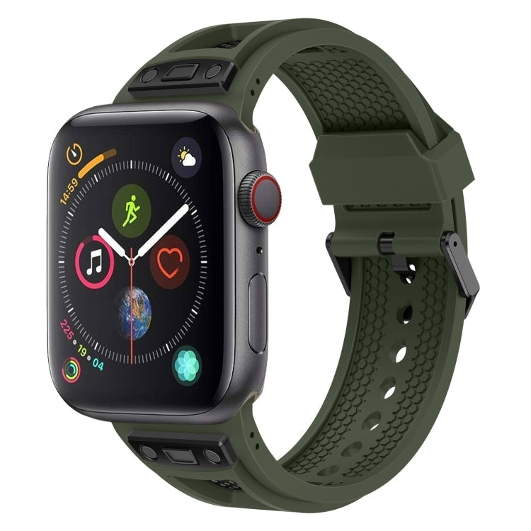 Lisslune | For Apple Watch Series 4 44 mm Breathable Stainless Steel Mesh TPU Watch Strap (Green Black)