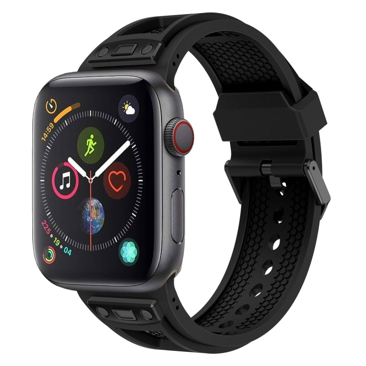 Lisslune | For Apple Watch Series 4 44mm Breathable Stainless Steel Mesh TPU Watch Strap (Black Black)