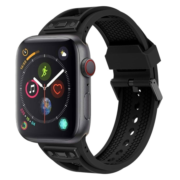 Lisslune | For Apple Watch Series 4 44mm Breathable Stainless Steel Mesh TPU Watch Strap (Black Black)
