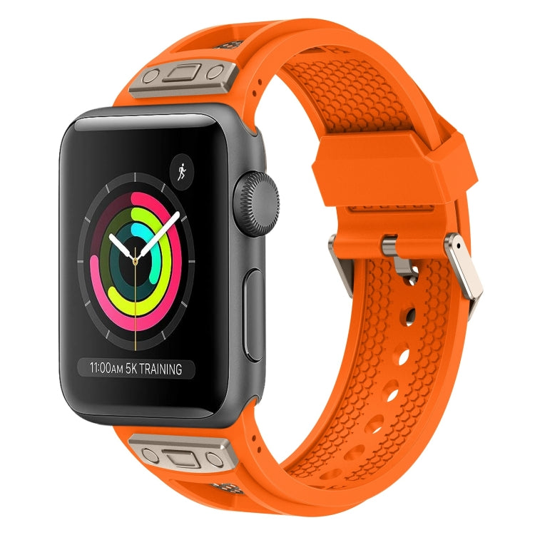 Lisslune | For Apple Watch Series 3 42mm Breathable Stainless Steel Mesh TPU Watch Strap (Orange Titan)