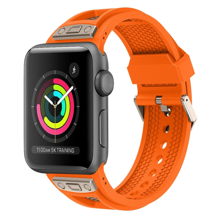 Lisslune | For Apple Watch Series 3 42mm Breathable Stainless Steel Mesh TPU Watch Strap (Orange Titan)