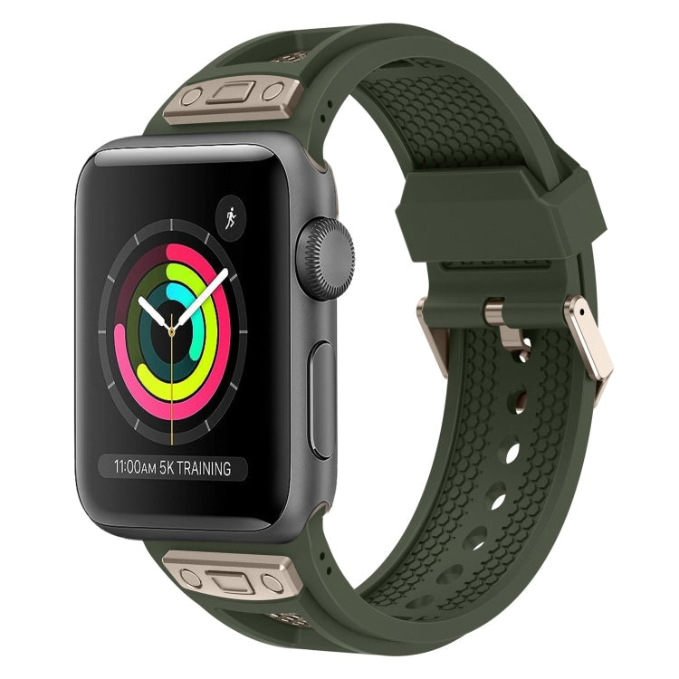Lisslune | For Apple Watch Series 3 42mm Breathable Stainless Steel Mesh TPU Watch Band (Green Titanium)