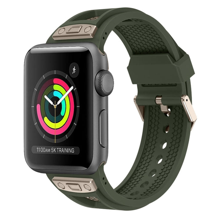 Lisslune | For Apple Watch Series 3 42mm Breathable Stainless Steel Mesh TPU Watch Band (Green Titanium)