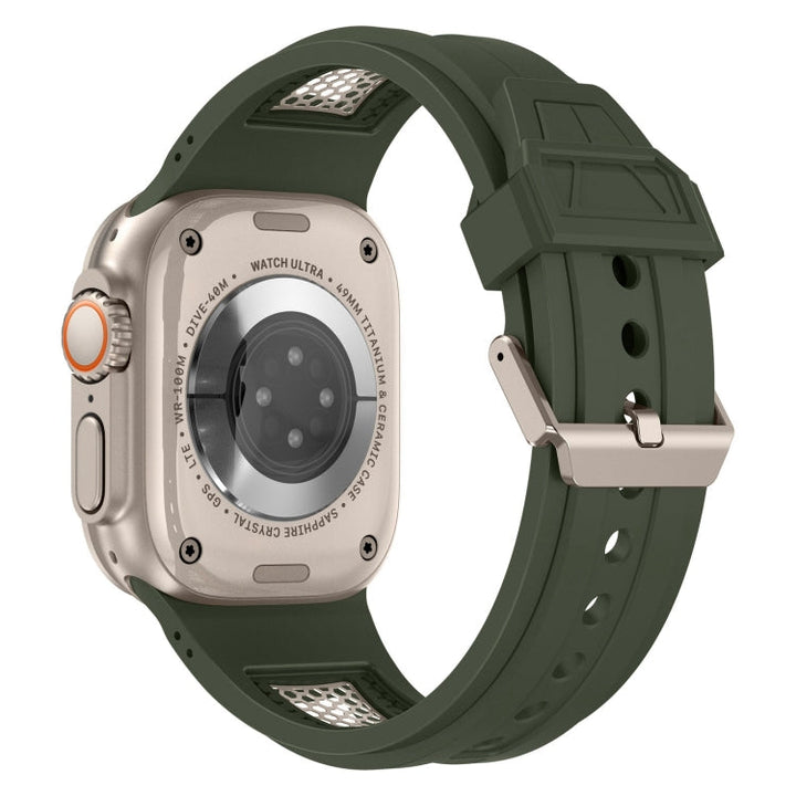 Lisslune | For Apple Watch Series 3 42mm Breathable Stainless Steel Mesh TPU Watch Band (Green Titanium)