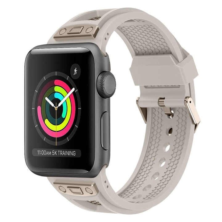 Lisslune | For Apple Watch Series 3 42mm Breathable Stainless Steel Mesh TPU Watch Band (Starlight Titan)