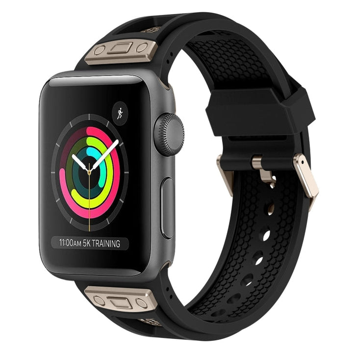 Lisslune | For Apple Watch Series 3 42mm Breathable Stainless Steel Mesh-TPU Watch Strap (Black Titanium)