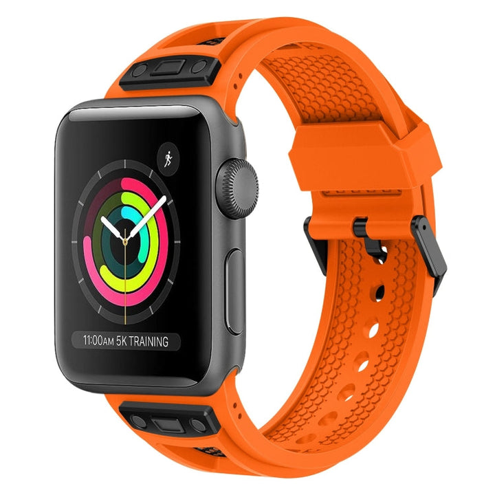 Lisslune | For Apple Watch Series 3 42 mm Breathable Stainless Steel Mesh TPU Watch Band (Orange Black)