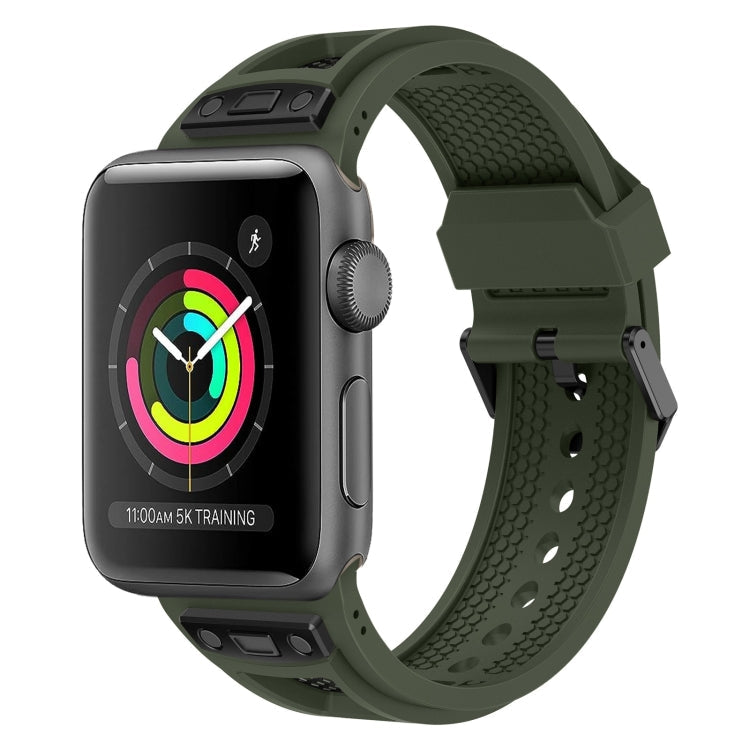 Lisslune | For Apple Watch Series 3 42mm Breathable Stainless Steel Mesh-TPU Watch Strap (Green Black)