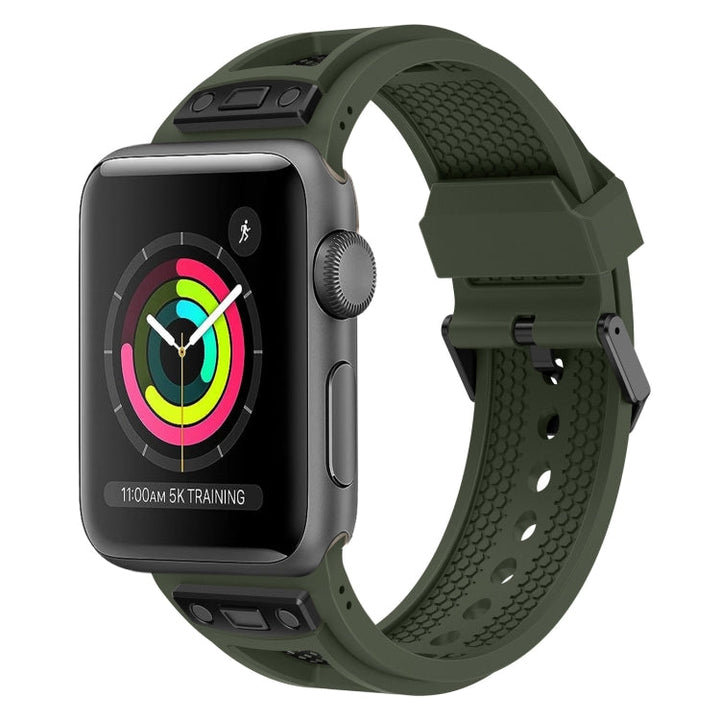 Lisslune | For Apple Watch Series 3 42mm Breathable Stainless Steel Mesh-TPU Watch Strap (Green Black)