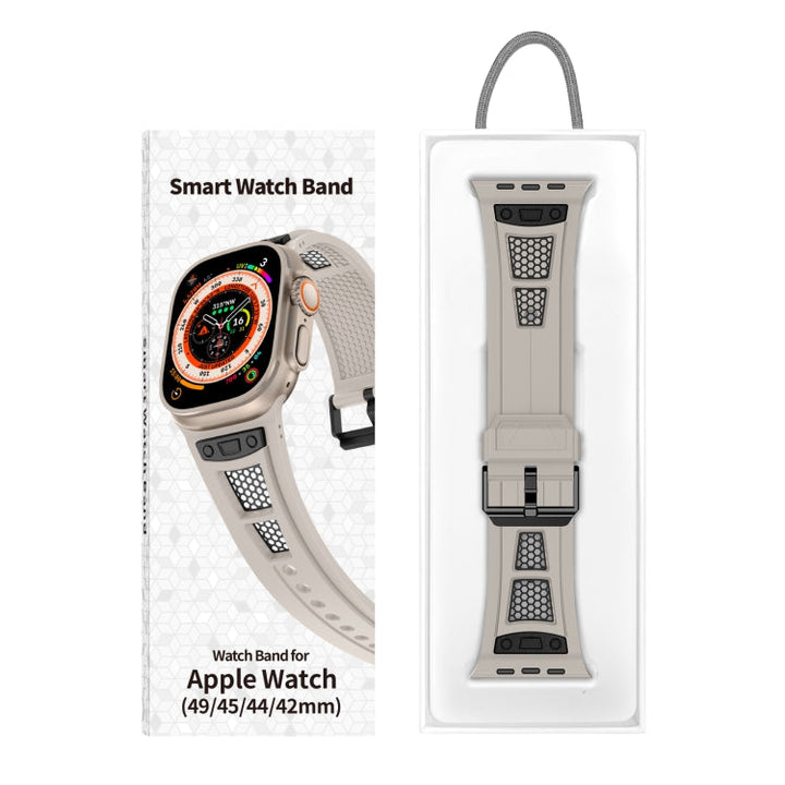 Lisslune | For Apple Watch Series 3 42 mm Breathable Stainless Steel Mesh TPU Watch Band (Starlight Black)