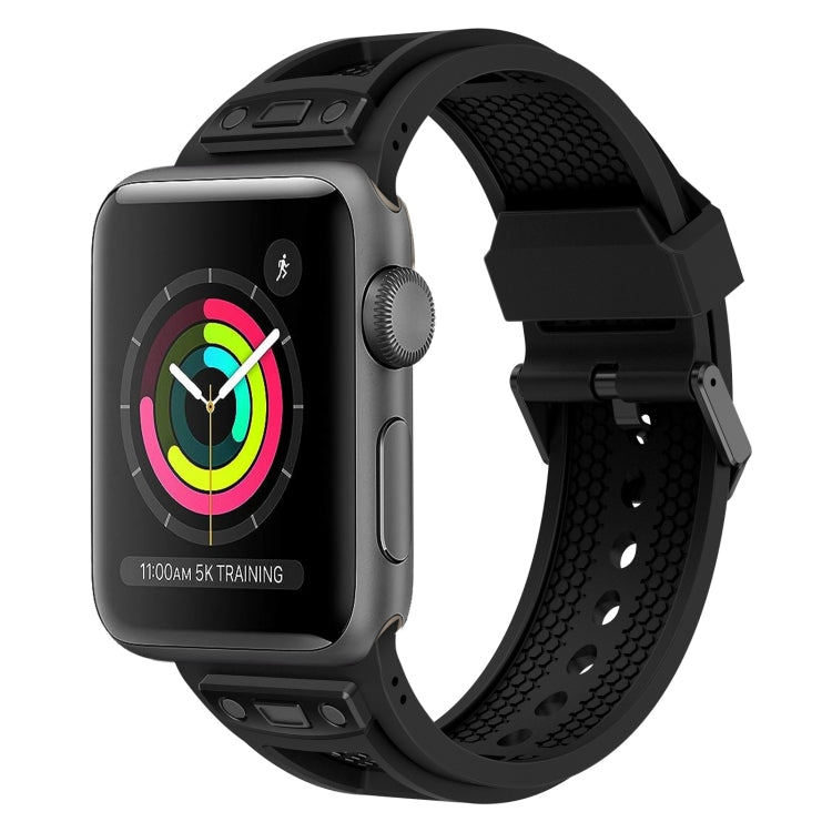 Lisslune | For Apple Watch Series 3 42mm Breathable Stainless Steel Mesh TPU Band (Black Black)