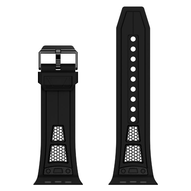 Lisslune | For Apple Watch Series 3 42mm Breathable Stainless Steel Mesh TPU Band (Black Black)
