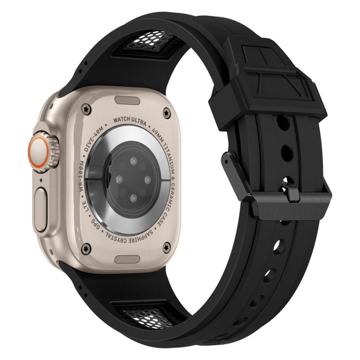 Lisslune | For Apple Watch Series 3 42mm Breathable Stainless Steel Mesh TPU Band (Black Black)