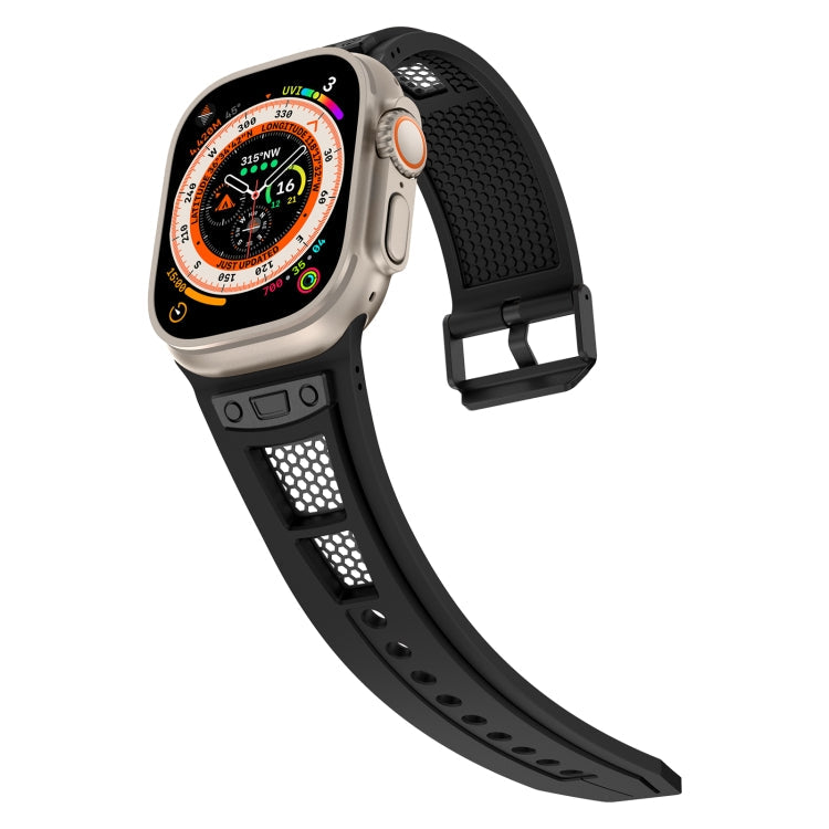 Lisslune | For Apple Watch Series 3 42mm Breathable Stainless Steel Mesh TPU Band (Black Black)