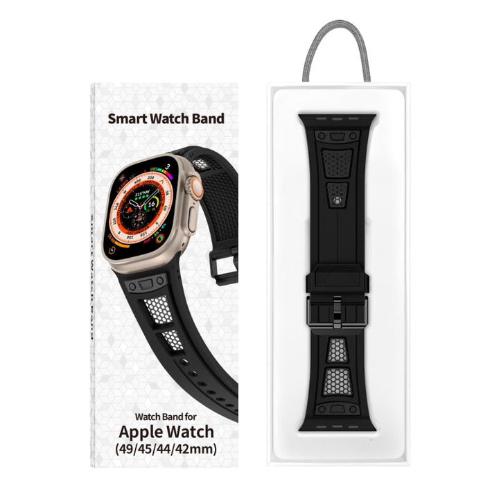 Lisslune | For Apple Watch Series 3 42mm Breathable Stainless Steel Mesh TPU Band (Black Black)