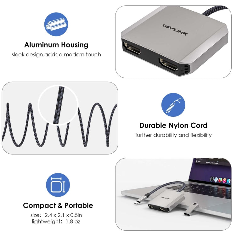 Lisslune | WAVLINK WL-UHP510Pro 4K/60Hz Video Converter USB-C Male to Dual HDMI Female Adapter