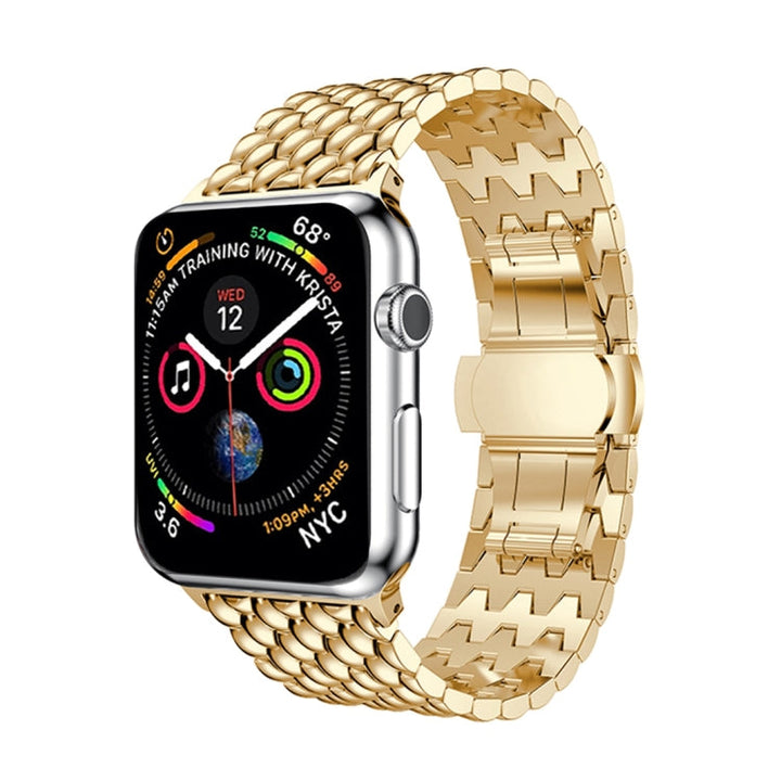 Lisslune | Dragon Grain Solid Stainless Steel Bracelet Watch Band for Apple Watch Series 3 & 2 & 1 42mm (Gold)
