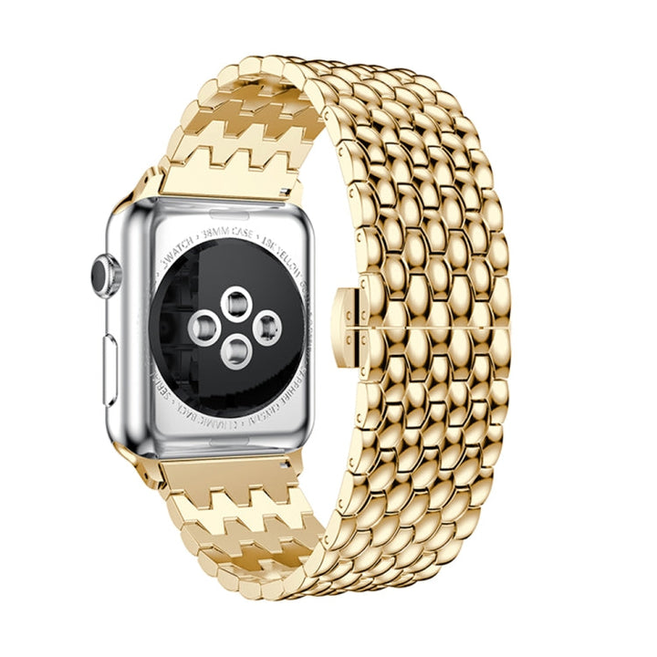Lisslune | Dragon Grain Solid Stainless Steel Bracelet Watch Band for Apple Watch Series 3 & 2 & 1 42mm (Gold)
