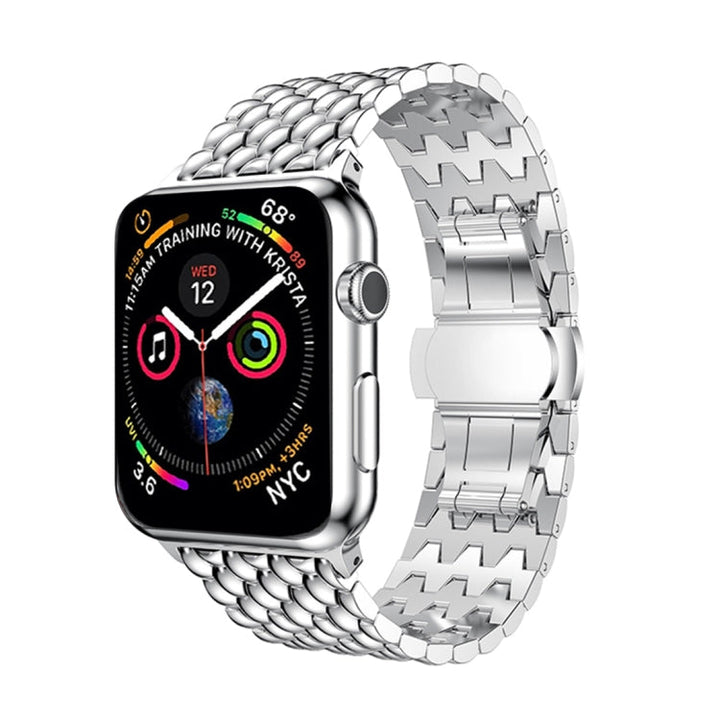 Lisslune | Dragon Grain Solid Stainless Steel Bracelet Watch Band for Apple Watch Series 3 & 2 & 1 42mm (Silver)