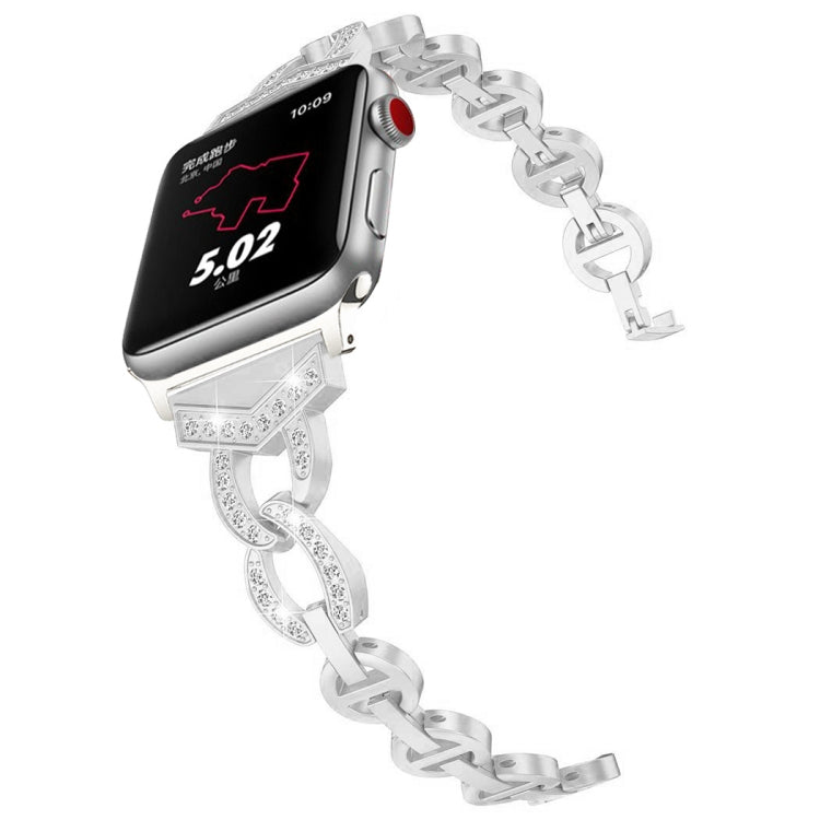 Lisslune | 8-shaped VO diamond-set solid stainless steel watch band for the Apple Watch Series 3 & 2 & 1 38mm (Silver)