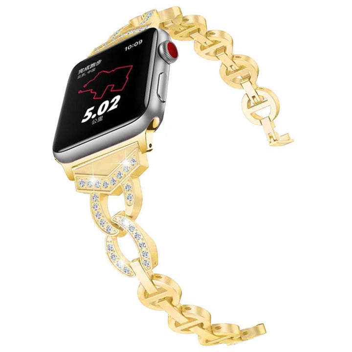 Lisslune | 8-shaped VO with diamond-encrusted solid stainless steel watch strap for Apple Watch Series 3 & 2 & 1 38mm (Gold)