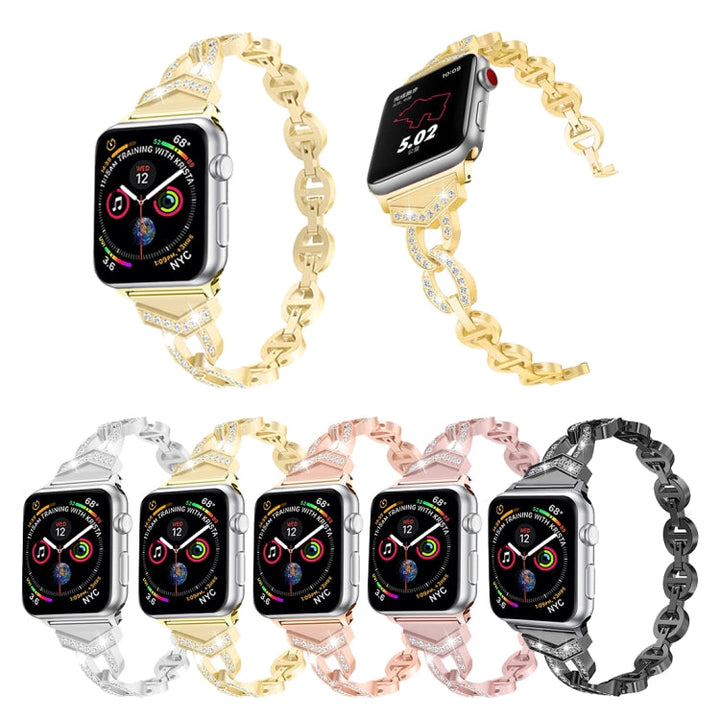 Lisslune | 8-shaped VO diamond-set bracelet made of solid stainless steel for Apple Watch Series 3 & 2 & 1 38mm (Rose Gold)