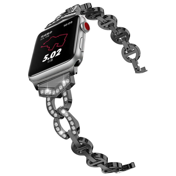 Lisslune | 8-shaped VO with diamond-set solid stainless steel bracelet for Apple Watch Series 3 & 2 & 1 42mm (Black)