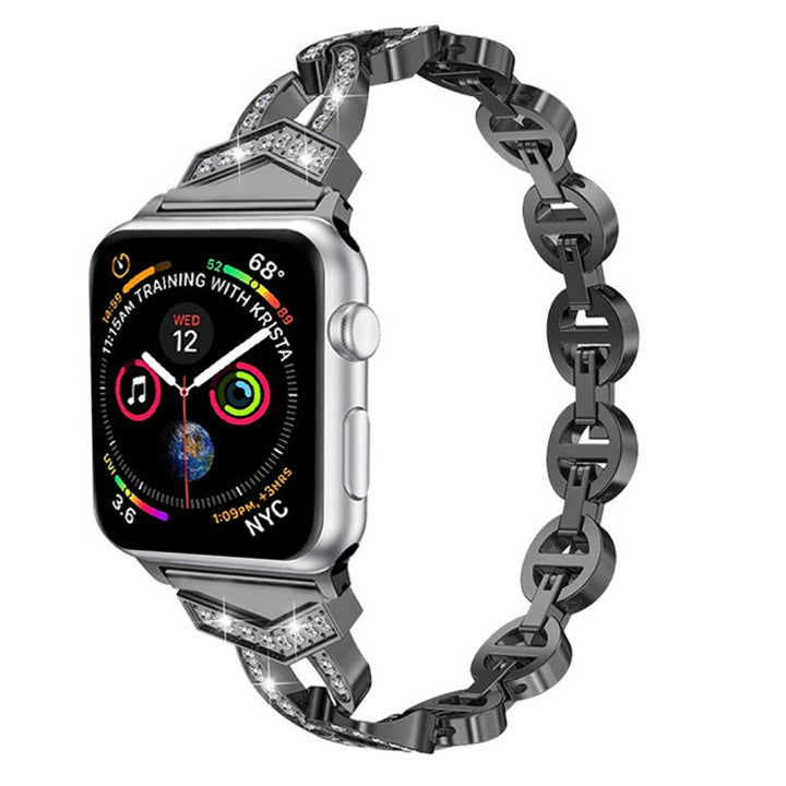 Lisslune | 8-shaped VO with diamond-set solid stainless steel bracelet for Apple Watch Series 3 & 2 & 1 42mm (Black)