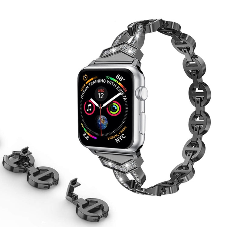 Lisslune | 8-shaped VO with diamond-set solid stainless steel bracelet for Apple Watch Series 3 & 2 & 1 42mm (Black)