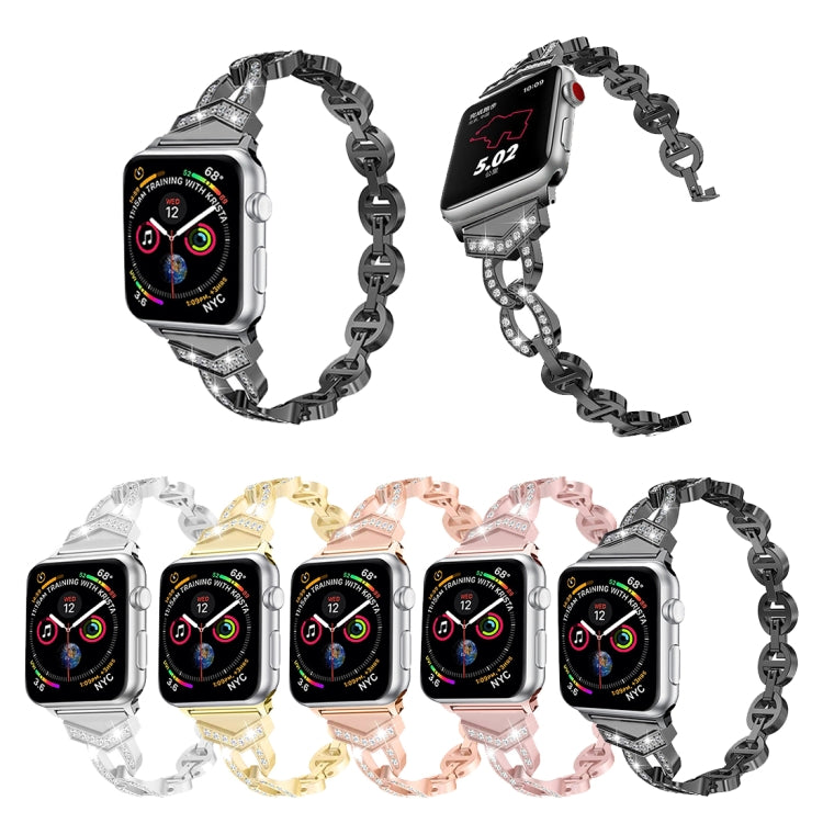 Lisslune | 8-shaped VO with diamond-set solid stainless steel bracelet for Apple Watch Series 3 & 2 & 1 42mm (Black)